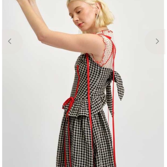 Eliza Faulkner Tessa Linen Black and White Gingham Dress with Red Ribbon - Picture 9 of 11